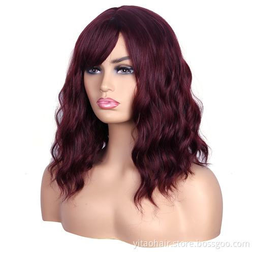 Wholesale Wavy Bob Wigs with Bangs for Women Short Colored Synthetic Hair Wigs Shoulder Length Pastel Bob Synthetic Cosplay Wig